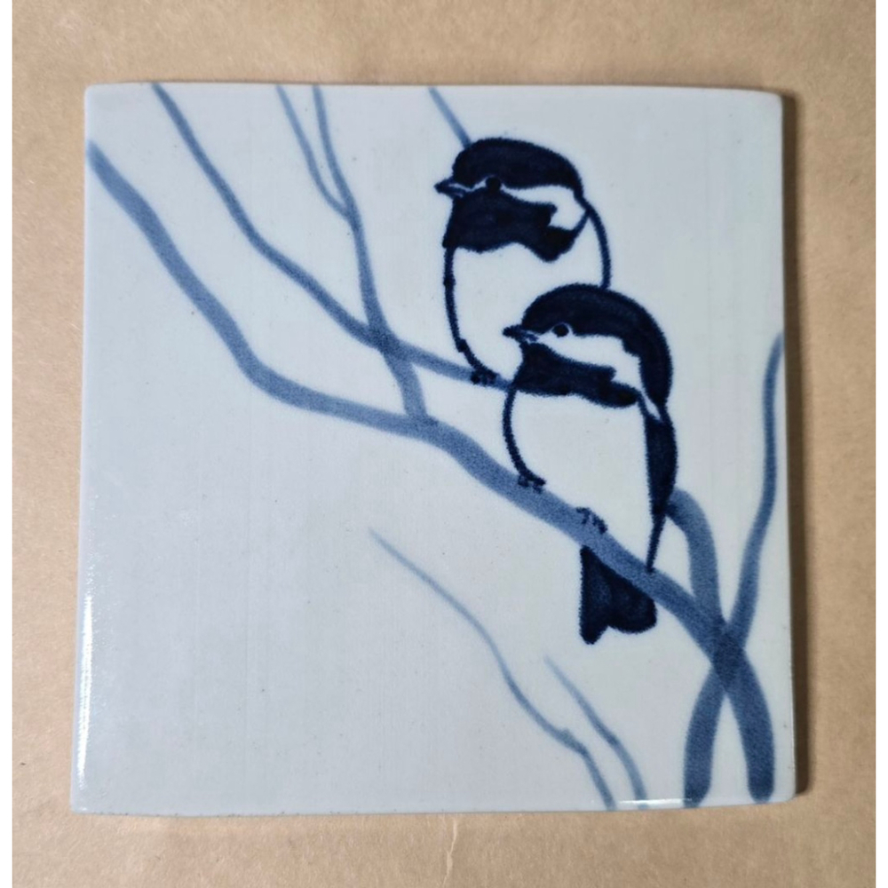 Decor White Blue Chickadee Bird Ceramic Tile Coaster One Size